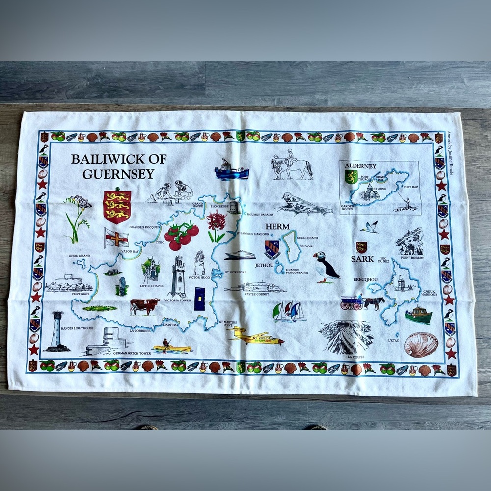 Jill Vaudin Publishing Tea Kitchen Towel Bailiwick of Guernsey Map Linen